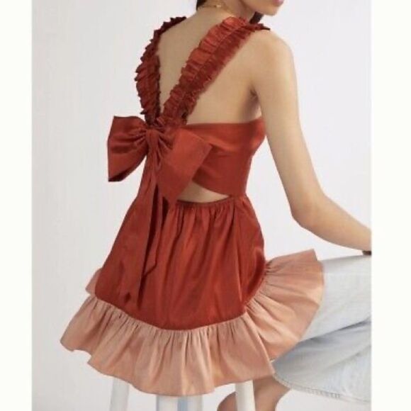 Anthropologie Savin + Babi Red Flouncy Colorblock Bow Blouse top women’s Small - Picture 4 of 10